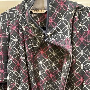 Old Navy Women's Black and Pink Patterned Teddy Jacket